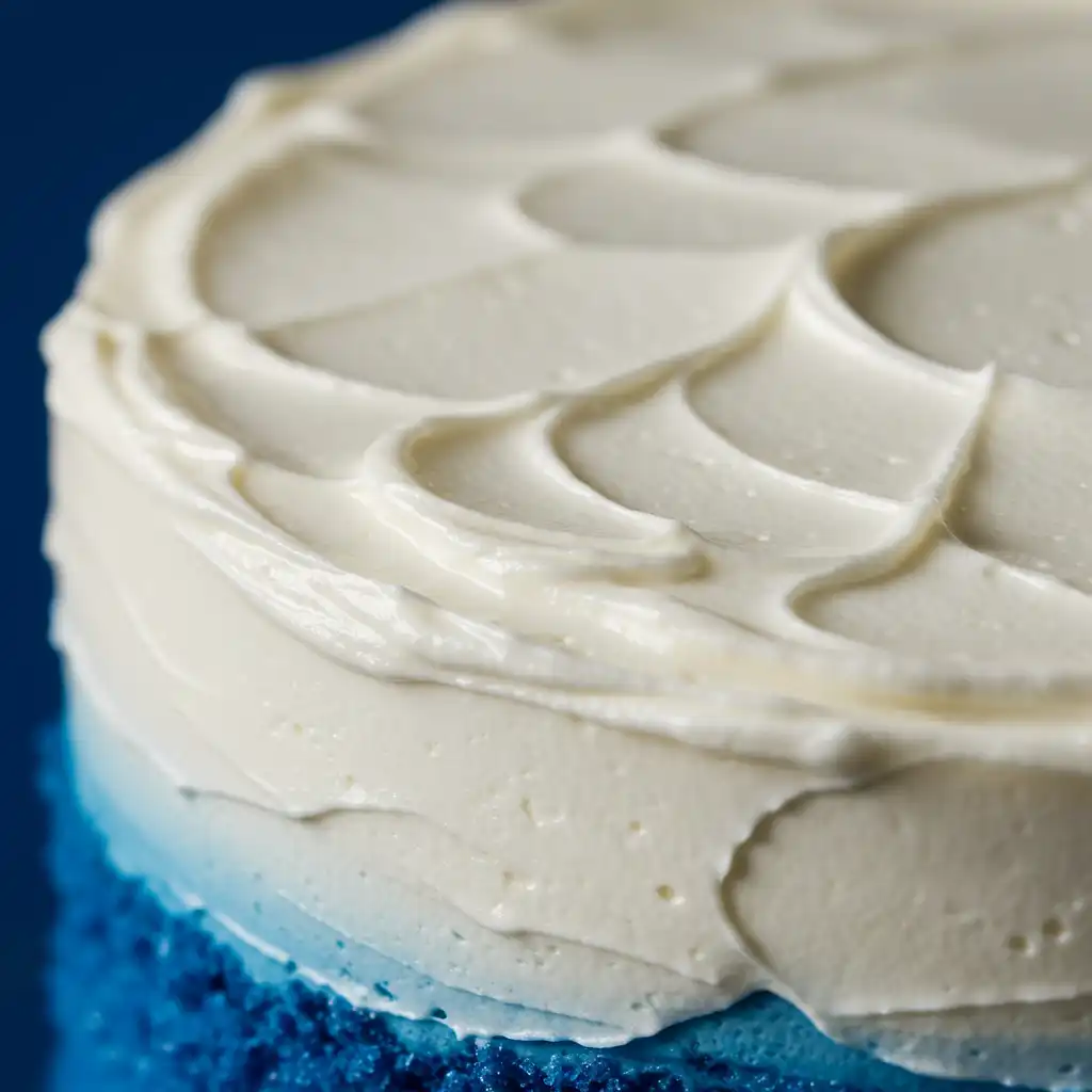 Blue velvet cake frosting close-up