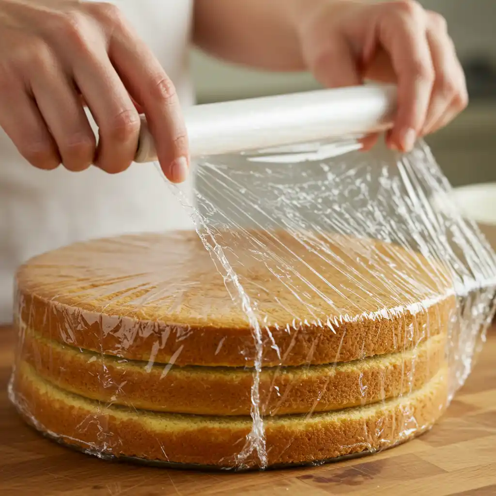 Wrapping cake layers tightly as a cake storage hack
