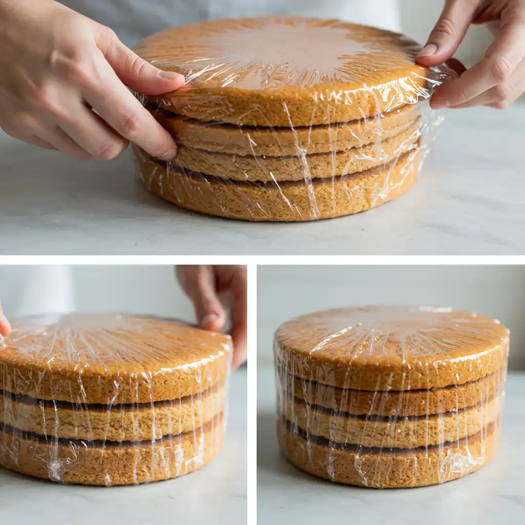 Wrapping cake layers tightly as a cake storage hack