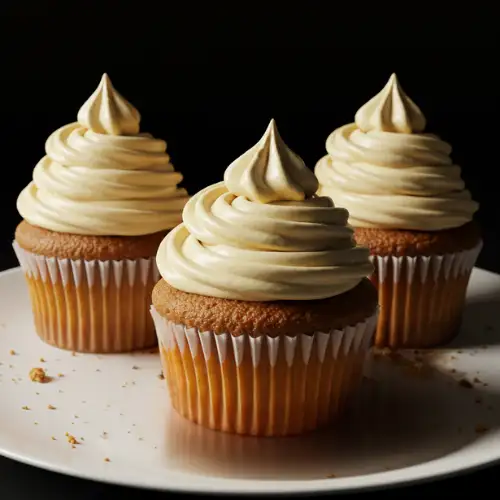 Moist vanilla cupcakes with vanilla frosting on a plate