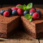 No oven chocolate cake garnished with berries