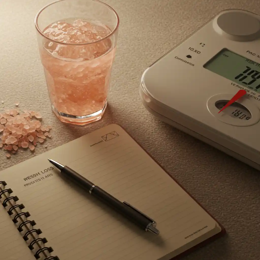 Close-up of a glass with warm water and dissolved pink Himalayan salt for recipe for pink salt trick to lose weight