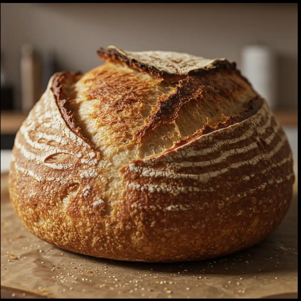 Freshly baked sourdough bread with crispy crust