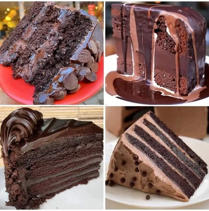 Delicious homemade chocolate cake with chocolate frosting and decorations