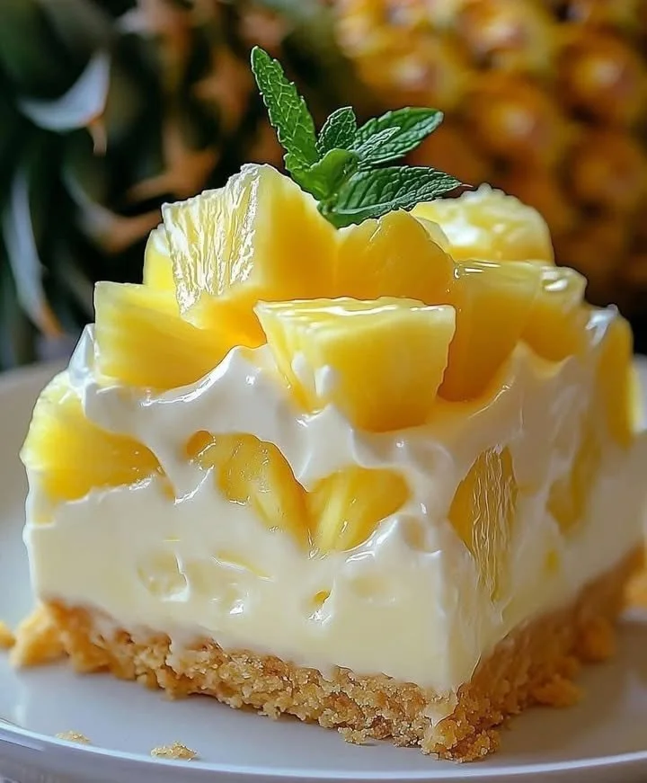 Delicious no-bake pineapple cream dessert served in a glass
