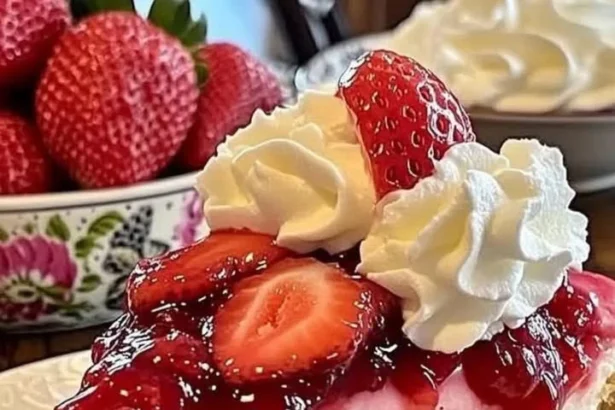 Delicious strawberry swirl cheesecake with vibrant strawberry topping